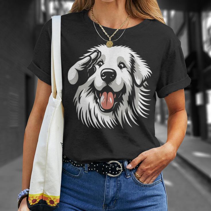 面白いグレート ピレニーズの顔の犬のグラフィック デザイン Tシャツ 彼女への贈り物