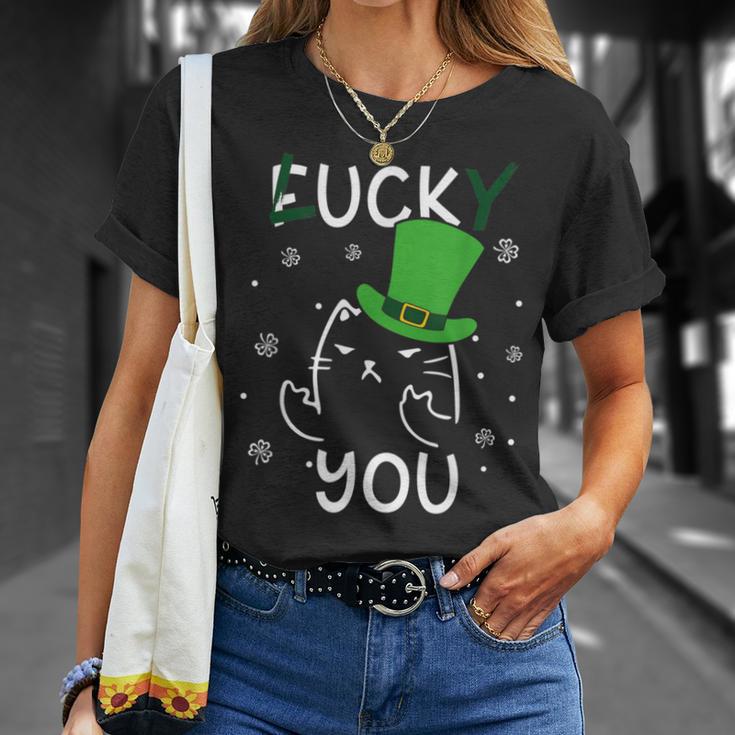 面白い黒猫レプラコーンファックラッキーユー聖パトリックデー Tシャツ 彼女への贈り物