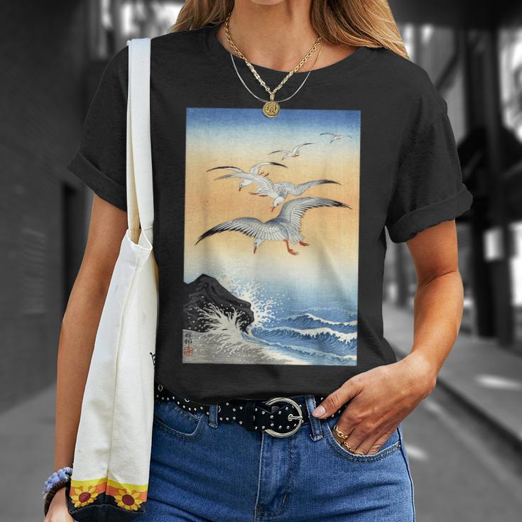 鳥 カモメ 波 海 ヴィンテージ 和 浮世絵 木版画 Tシャツ 彼女への贈り物