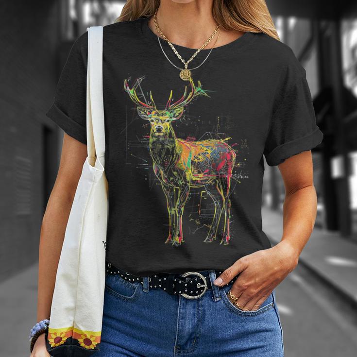 鹿 アートワーク 幾何学的 抽象 動物 グラフィック アート 鹿 Tシャツ 彼女への贈り物