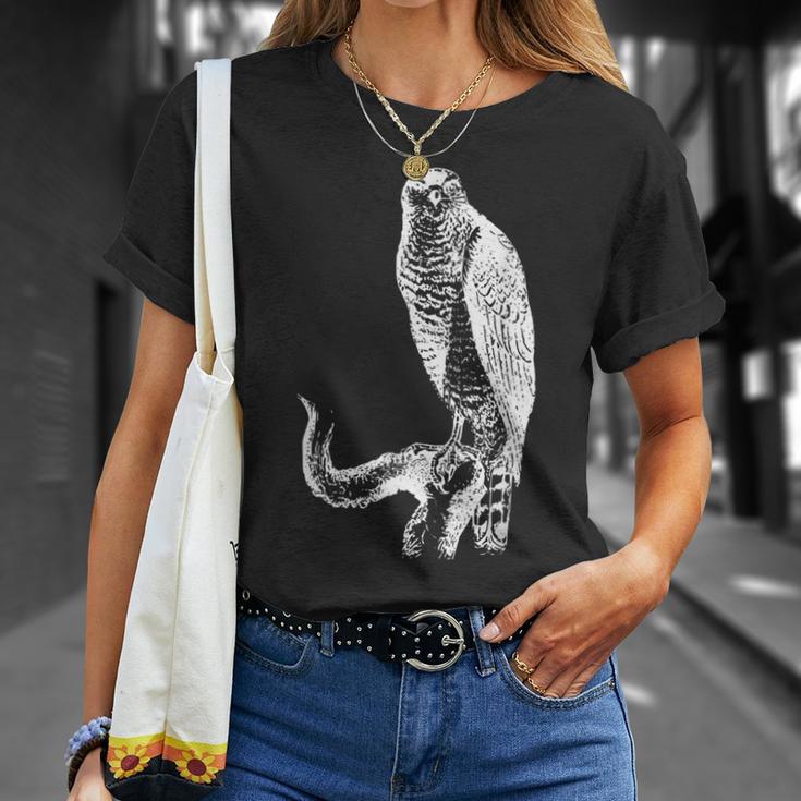 黒い線画 鷹 鳥獣戯画 Tシャツ 彼女への贈り物