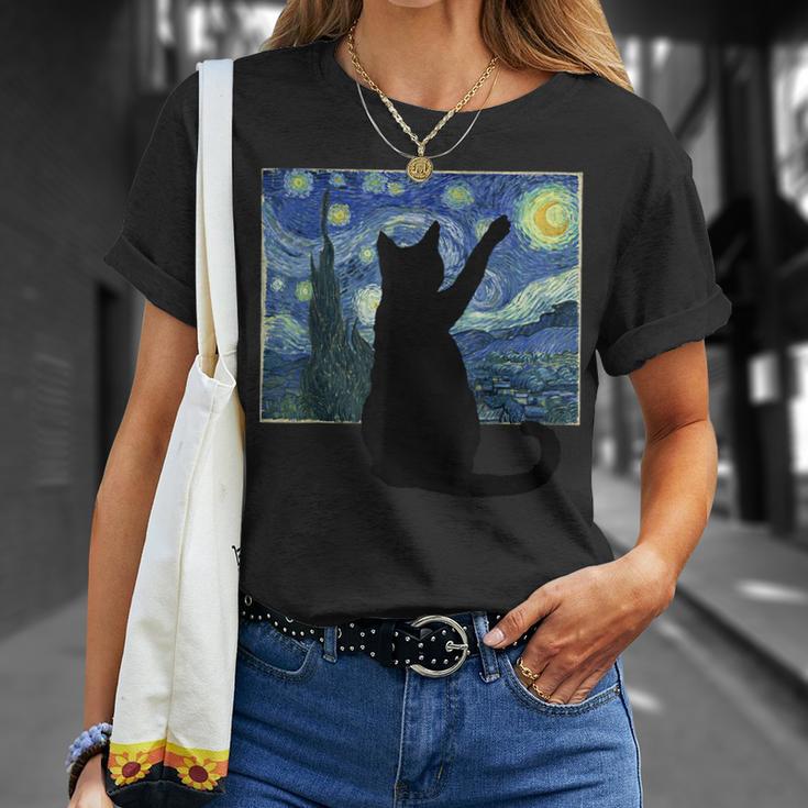 黒猫 星月夜 Tシャツ 彼女への贈り物