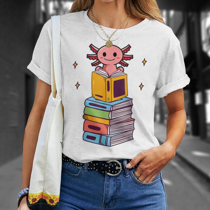 Axolotl Bookworm Girls Cute Book Reading Axolotl Pink T-Shirt Gifts for Her