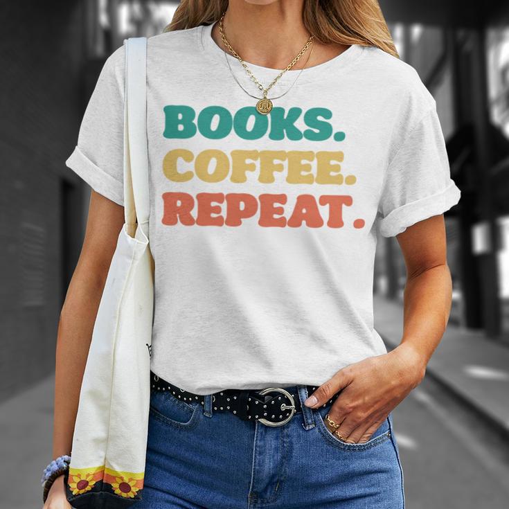 Books Coffee Repeat T-Shirt Gifts for Her Books Coffee Repeat T-Shirt Gifts for Her