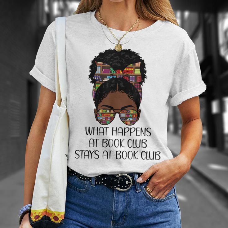 Books Lovers What Happens At Book Club Stays Black Women T-Shirt Gifts for Her