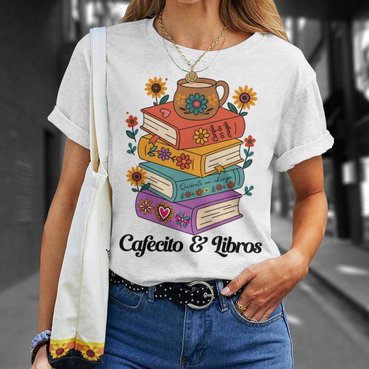 Coffee & Book Lover Reader Mexican Spanish Cafecito & Libros T-Shirt Gifts for Her
