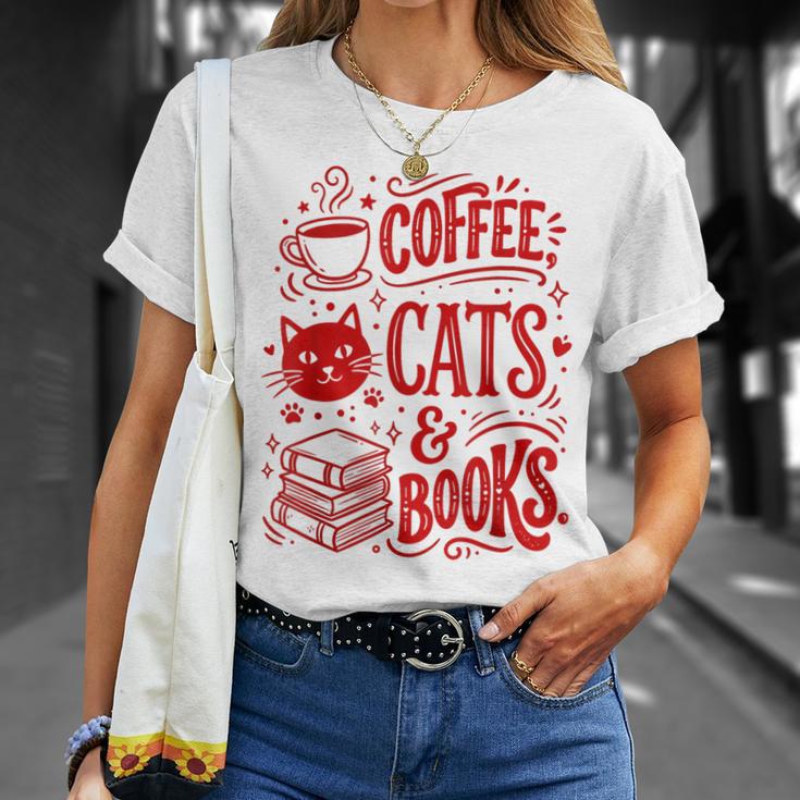 Coffee Cats And Books Lover Reading T-Shirt Gifts for Her