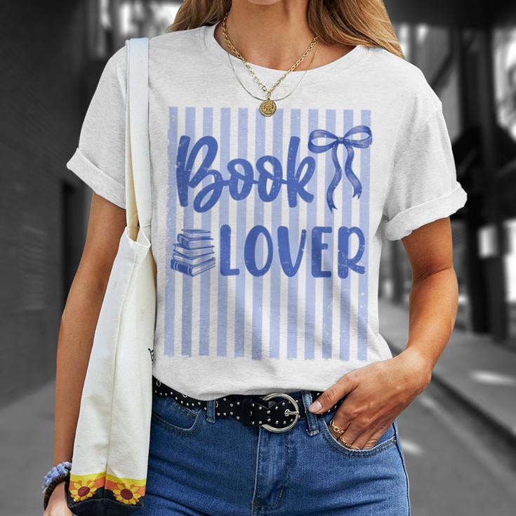 Coquette Book Lover Preppy Blue Stripes Bookworm Reading T-Shirt Gifts for Her Coquette Book Lover Preppy Blue Stripes Bookworm Reading T-Shirt Gifts for Her
