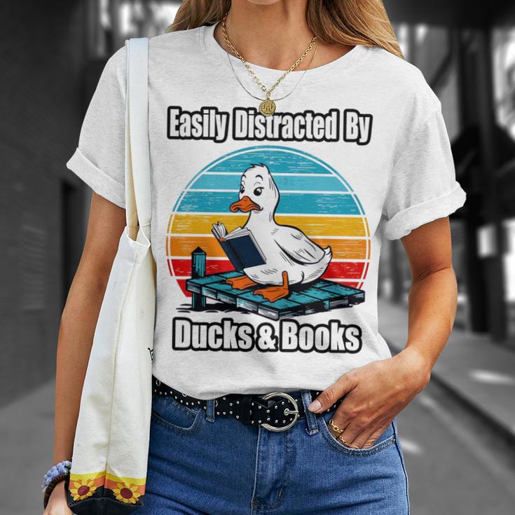 Ducks Books Lover Easily Distracted By Ducks & Books T-Shirt Gifts for Her