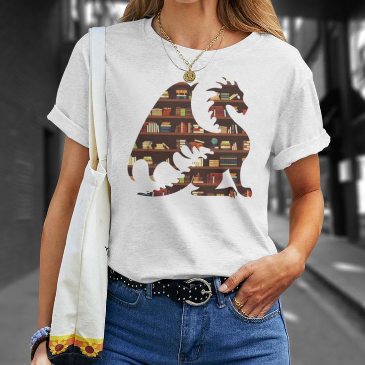Easily Distracted By Dragons And Books Mythical Bookworm T-Shirt Gifts for Her