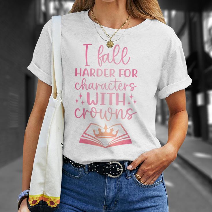 I Fall For The Characters WCrowns Fantasy Book Lover Tee Premium Tri-Blend T-Shirt Gifts for Her