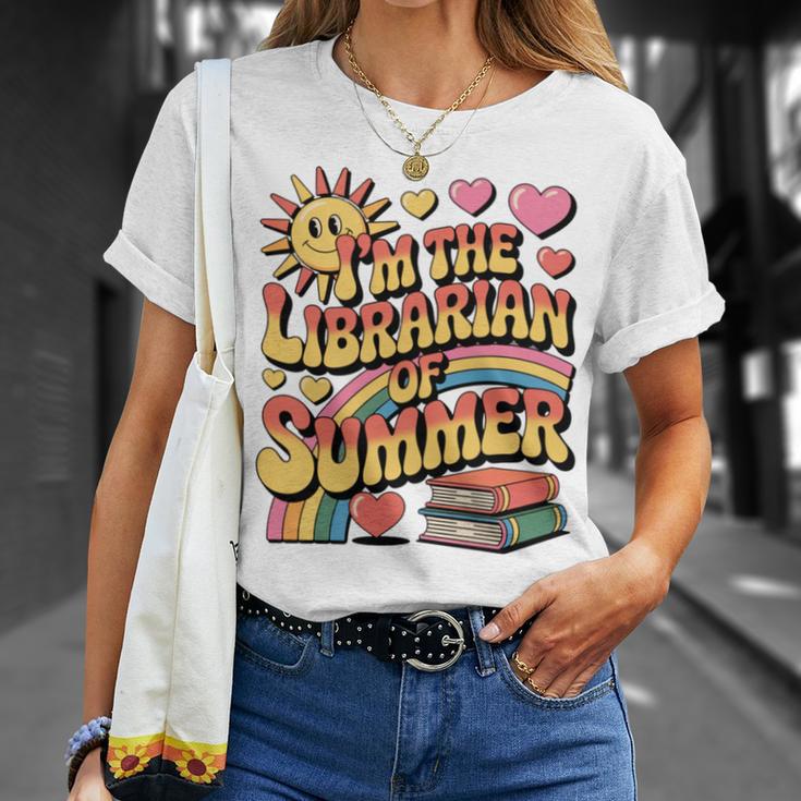 I'm The Librarian Of Summer Groovy Rainbow Retro Book Lover T-Shirt Gifts for Her