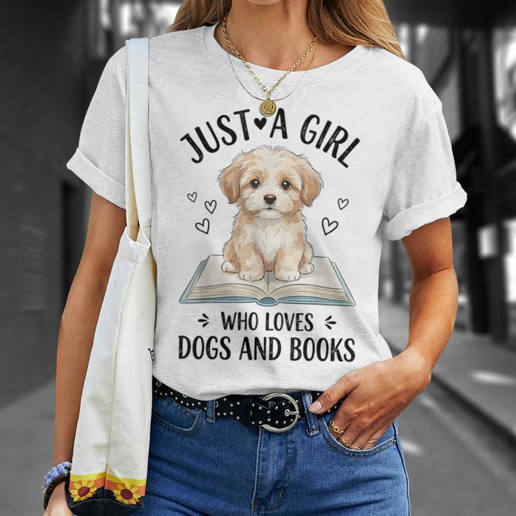 Just A Girl Who Loves Books And Dogs Puppy Pet Lover T-Shirt Gifts for Her