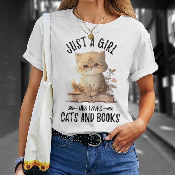 Just A Girl Who Loves Cats And Books Kitties Pet Art Lover T-Shirt Gifts for Her Just A Girl Who Loves Cats And Books Kitties Pet Art Lover T-Shirt Gifts for Her