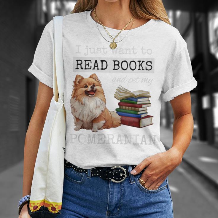 I Just Want To Read Books And Pet My Pomeranian Dog Premium T-Shirt Gifts for Her I Just Want To Read Books And Pet My Pomeranian Dog Premium T-Shirt Gifts for Her