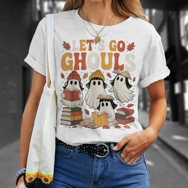 Let’s Go Ghouls Cozy Girly Ghosts Halloween Fall Book Lovers T-Shirt Gifts for Her