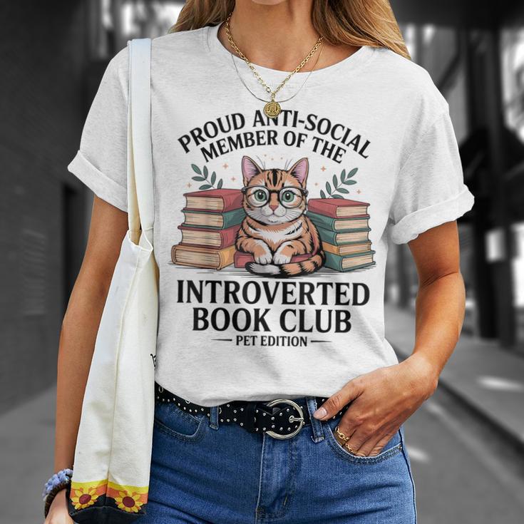 Proud Introverted Book Club Anti Social Reader Pet Cat T-Shirt Gifts for Her