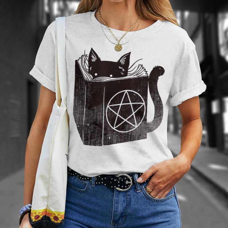 SataniCat Pentagram Cat Satan Demon Necronomicon Book Lover T-Shirt Gifts for Her