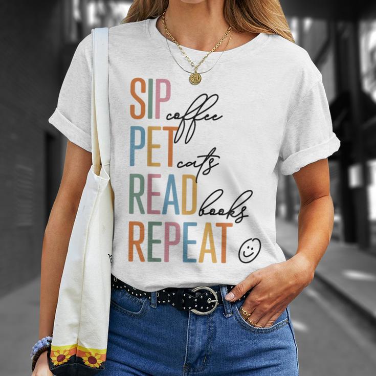Sip Coffee Pet Cats Read Books Repeat Book Cat Lover T-Shirt Gifts for Her Sip Coffee Pet Cats Read Books Repeat Book Cat Lover T-Shirt Gifts for Her