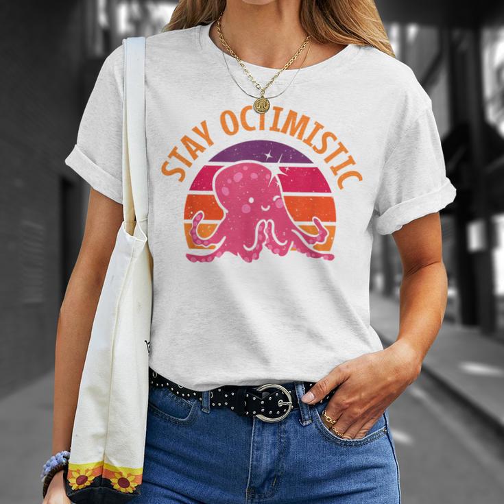 Stay Octimistic オクトパス 頭足類 イカ メンズ レディース Tシャツ 彼女への贈り物