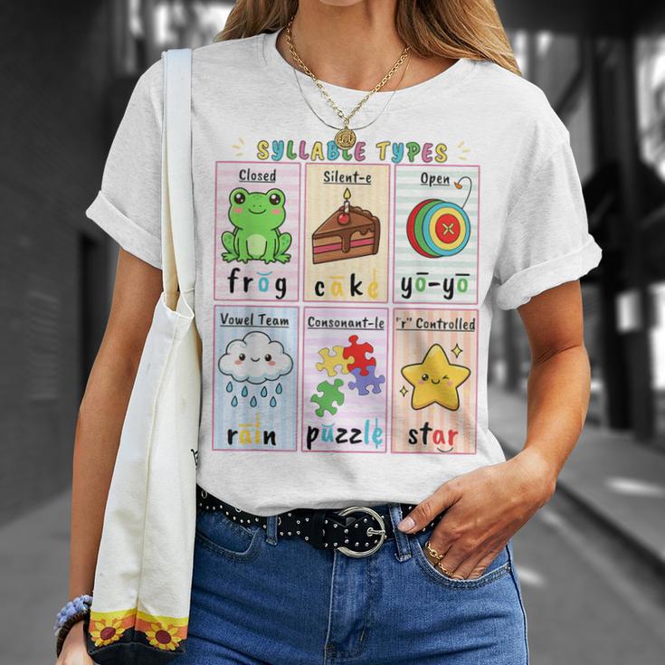 Syllable Types Teacher Phonics Reading Science Of Reading T-Shirt Gifts for Her