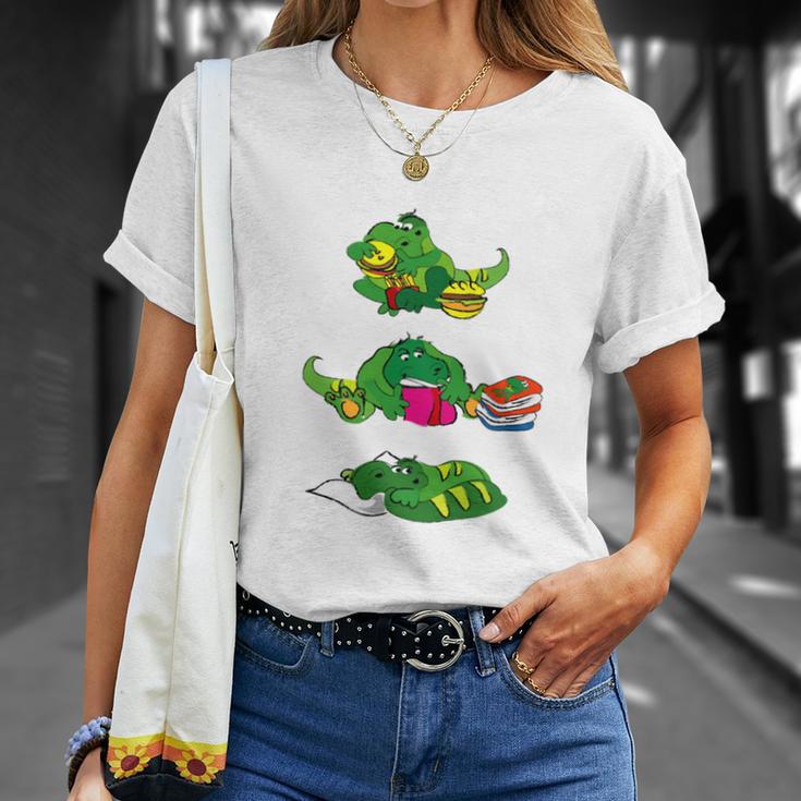Triathlete Eating Sleeping Reading Dragon Book T-Shirt Gifts for Her
