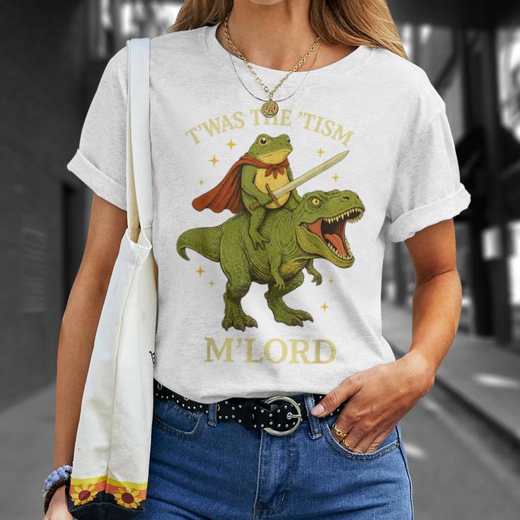 Twas The Tism M'lord Frog ライディング 恐竜 ファンタジー 中世 Tシャツ 彼女への贈り物