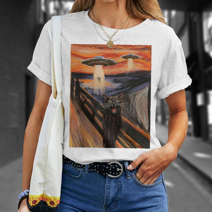 Ufo エイリアン 楽しい 絶叫 猫 アート パロディ Tシャツ 彼女への贈り物