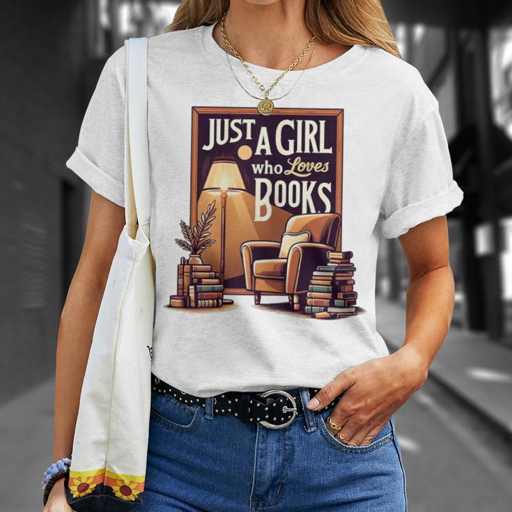 Vintage Just A Girl Who Loves Books Retro Bookworm Reader T-Shirt Gifts for Her