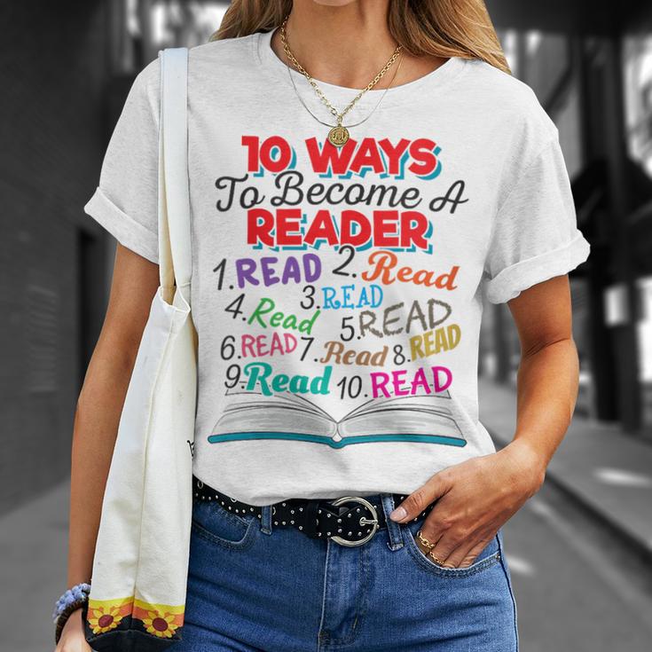 Women's Book Lover 10 Ways To Become a Reader Quote T-Shirt Gifts for Her