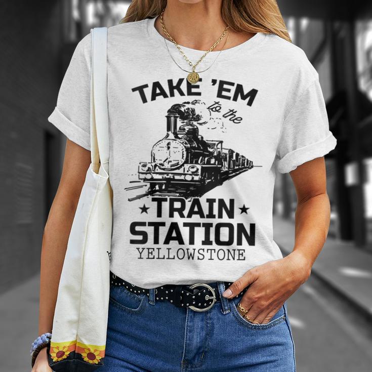 Yellowstone Llevar Em A La Estación De Tren Divertido Cuello Camiseta unisex Regalos para ella