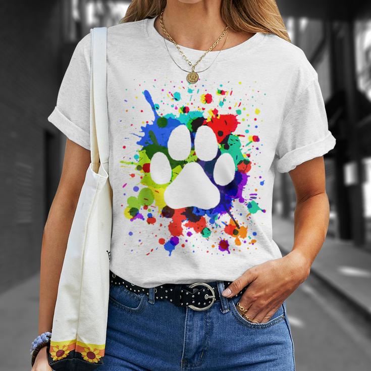 カラフルペイント スプラッター 肉球プリント 猫 犬 Tシャツ 彼女への贈り物
