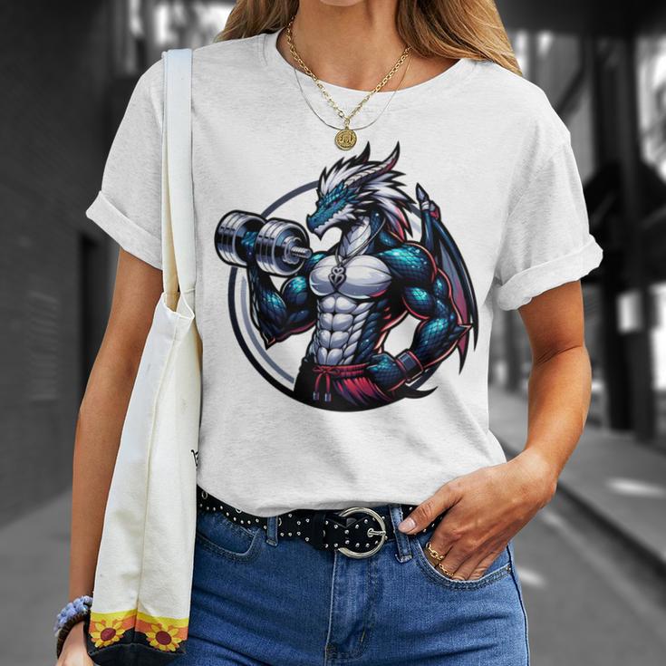 キュートでかわいいグラフィックのドラゴンが筋肉質のシックスパックを表示 長袖tシャツ Tシャツ 彼女への贈り物