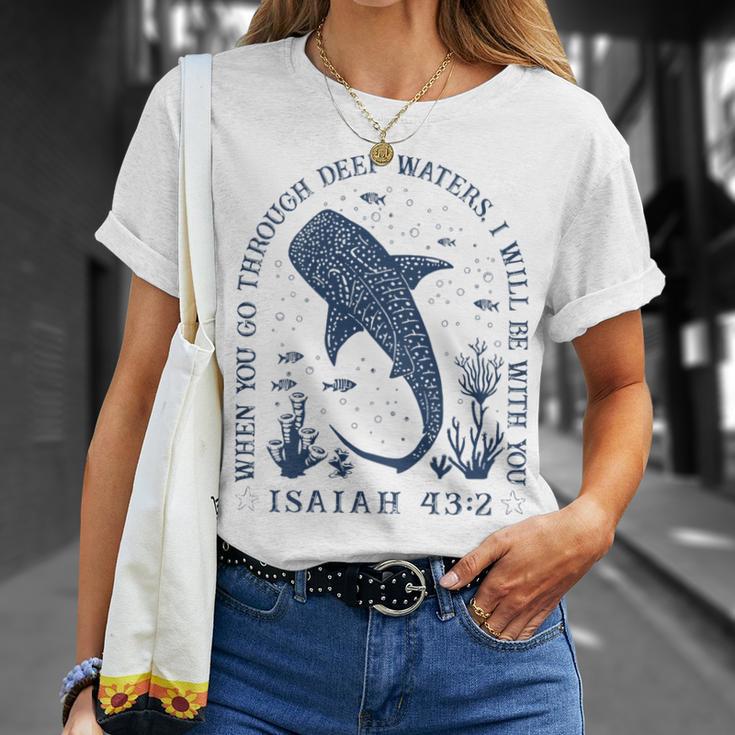 ジンベイザメ イザヤ 43 2 オーシャン 聖書 詩 アート 背面 Tシャツ 彼女への贈り物