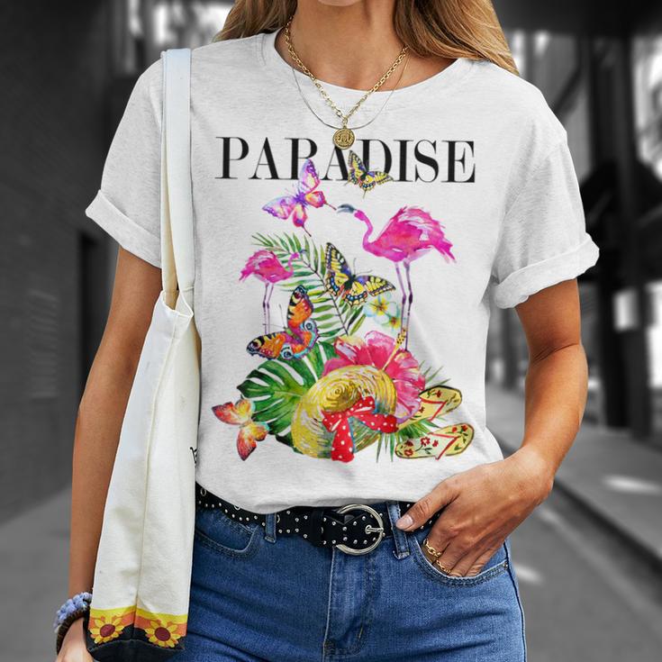 ハワイアンフラワー パラダイス 蝶 ハワイ プリント Tシャツ 彼女への贈り物