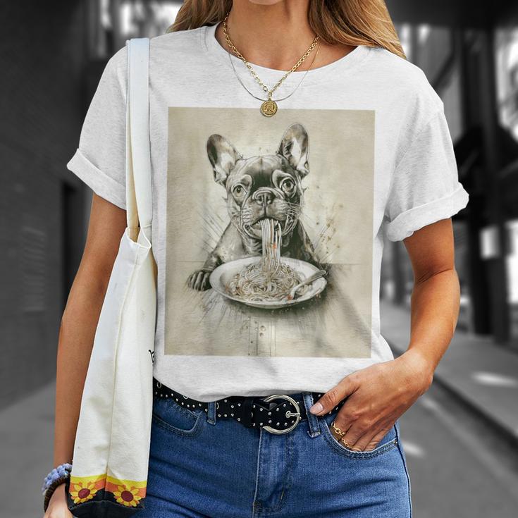 フレンチブルドッグ スパゲッティ モノクロ アート ブラック ホワイト ドッグ Tシャツ 彼女への贈り物