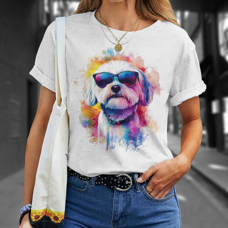マルチーズ 犬 グラフィック ペット アートワーク サングラス マルチーズ Tシャツ 彼女への贈り物