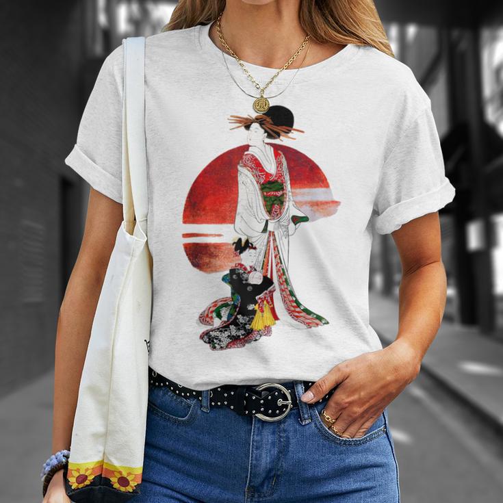 日本の伝統美術、華麗な芸者、浮世絵風 Tシャツ 彼女への贈り物