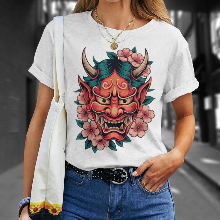 日本の鬼妖怪 悪魔 桜 般若鬼 おに面 Tシャツ 彼女への贈り物