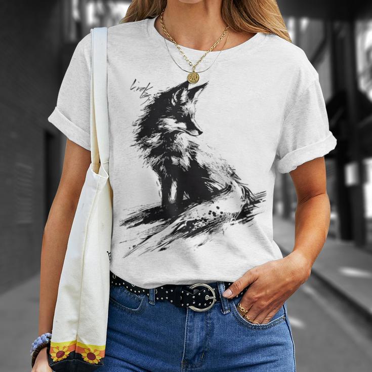 狐 アニマル柄 モチーフ 抽象 イラスト 絵画 狐 Tシャツ 彼女への贈り物