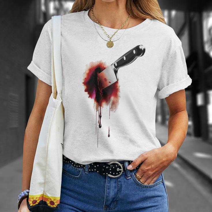 血まみれのナイフ シャツ ハロウィン ホラー 血しぶき Tシャツ 彼女への贈り物