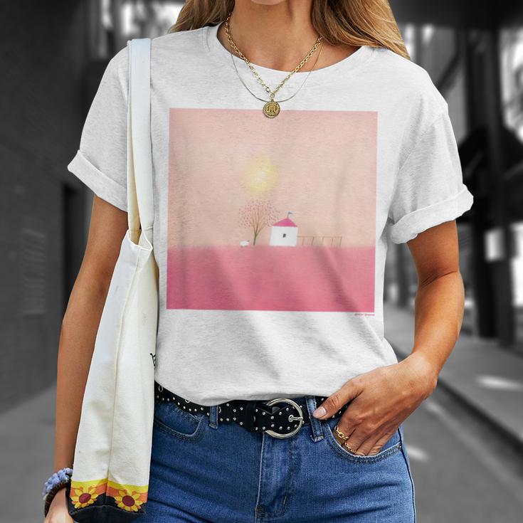詩とメルヘン 葉祥明 ピンク屋根のぼくの家 Tシャツ 彼女への贈り物