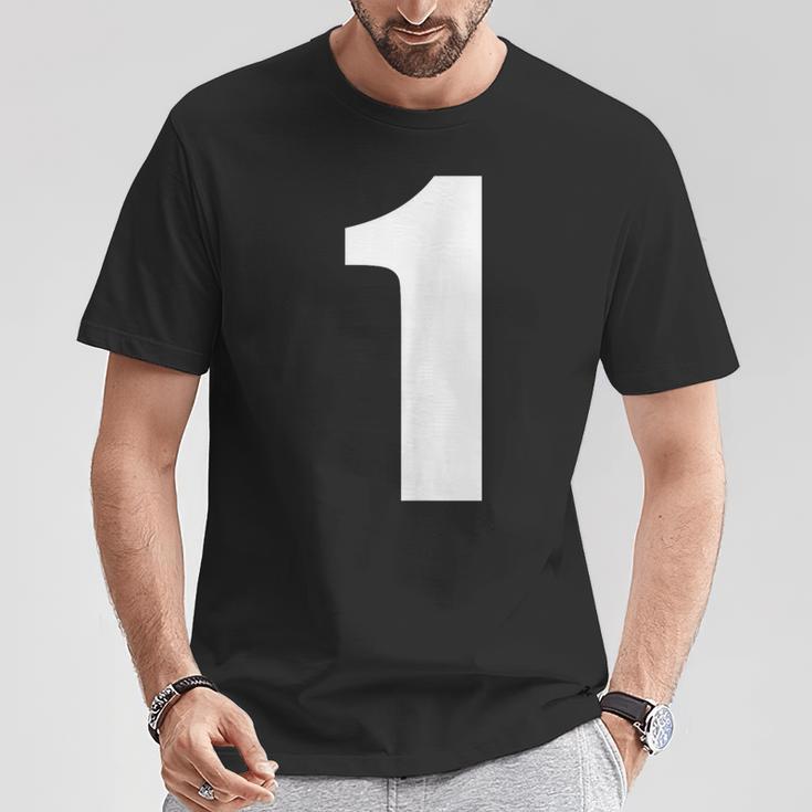 1 数字 シンプル 番号 ユニフォーム ナンバー 大きな文字【ホワイト／白 文字】スポーツ 野球 サッカー 部活 Tシャツ 面白い贈り物