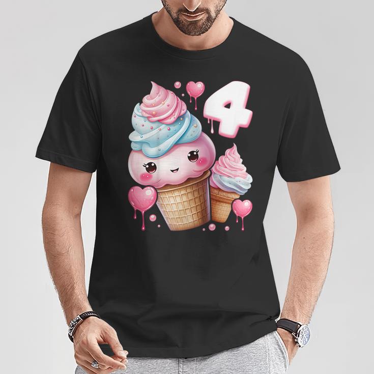 4歳のバースデーガール アイスクリーム 背番号4 Tシャツ 面白い贈り物