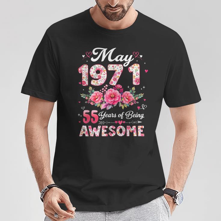 55歳 1971年5月 花柄 55歳 誕生日 男性 女性 Tシャツ 面白い贈り物