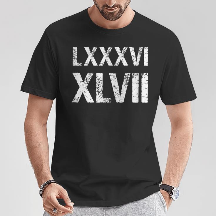 8647 ローマ数字 抗議ヴィンテージアンティーク調 Lxxxvi Xlvii Tシャツ 面白い贈り物