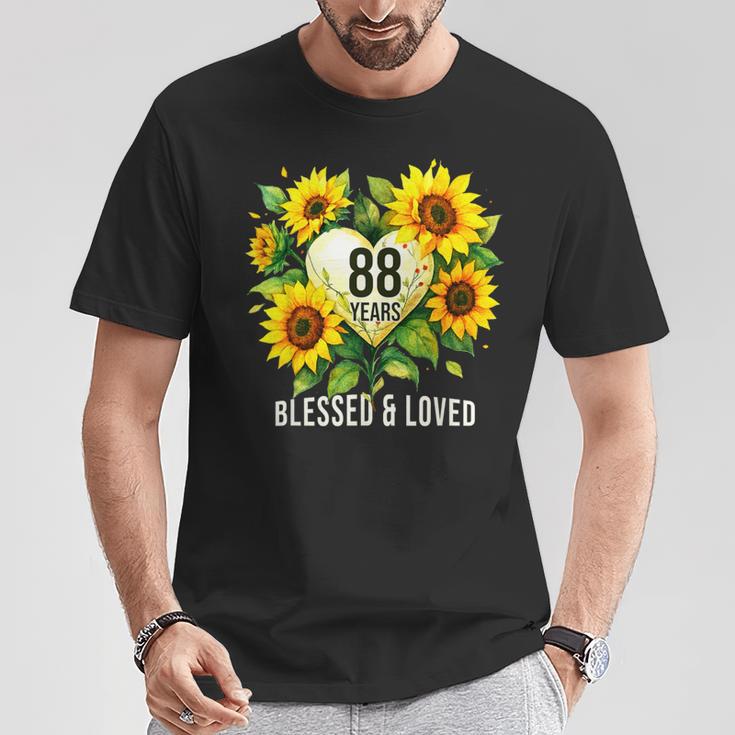 88歳 祝福された愛されたひまわりの花 ハート 88歳の誕生日 Tシャツ 面白い贈り物