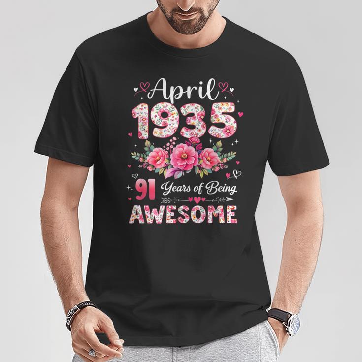91歳 1935年4月 花柄 91歳 誕生日 男性 女性 Tシャツ 面白い贈り物