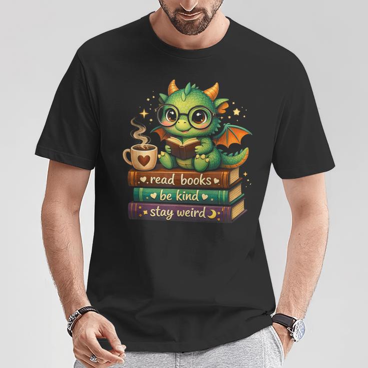 Adorable Dragon Read Books Be Kind Stay Weird Fantasy Lover T-Shirt Unique Gifts