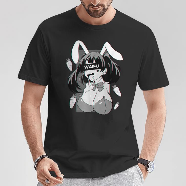 Ahegao Lewd アニメ 顔とウサギの女の子 コスチューム オタク用 Tシャツ 面白い贈り物